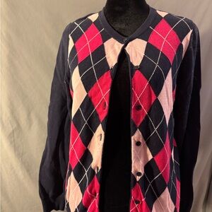 liz & co. Women's Argyle Cardigan - Pink and Black